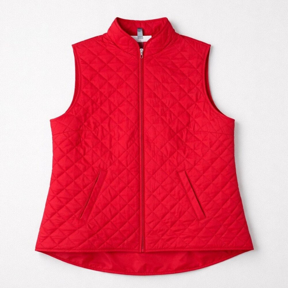 Karen Scott Red Quilted Puffer Vest Women’s Size L Lightweight Zip Front Cozy Fa